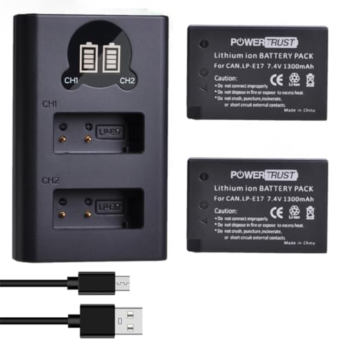 PowerTrust 2Pcs LP-E17 Akku und Ladegerät für Canon EOS 250D, 750D, 850D, RP, R10, R50, R8, 77D, 760D, 800D, M3, M5, M6
