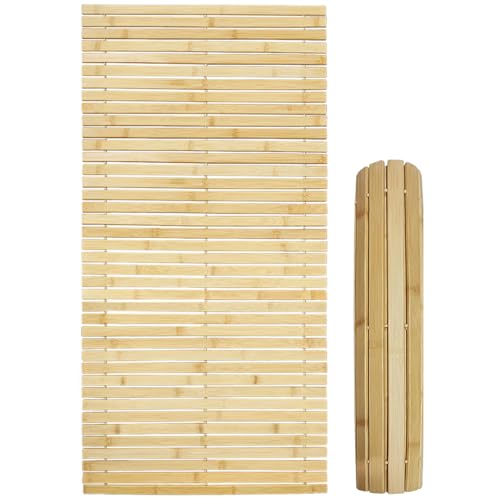Bounabay Badematte Holz Sauna Bodenrost Rollrost Fussmatte aus Bambus 100 x 50 cm, Sauna Türmatte Rollrost Fußmatte, Sauna bodenmatte/badvorleger Holz