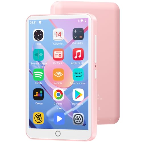 MP3 Player mit Bluetooth und WiFi, Oilsky 80GB 4 Zoll 1080P Touchscreen MP4 Player, Android 9.0, Tragbarer MP3 Musikplayer mit Spotify, Audible, Deezer (Rosa)