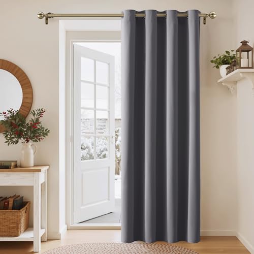 PONY DANCE Verdunkelungsvorhang Grau Thermovorhang Kälteschutz 1 Stück H 210 x B 132 cm Türvorhang Blickdicht Ösenschal Tür Gardinen Wohnzimmer Blackout Curtain