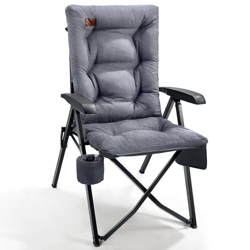 EVER ADVANCED Campingstuhl Faltbar Rückenverstellbar in 4 Positionen bis 150 KG Klappstuhl 6cm Dicke Gepolstert mit Seitentasche Getränkhalter Gartenstuhl Hohe Lehne Angelstuhl für Camp Garten Balkon