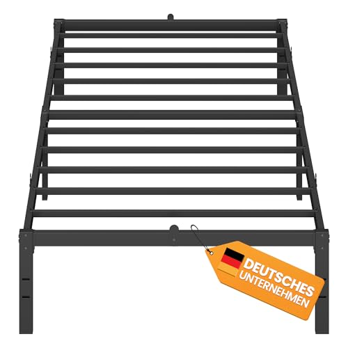 VASAGLE Einzelbettgestell, Bett, 90 x 200 cm, Metallbett, Bettrahmen, Unterbettaufbewahrung, modern, Gästebett, einfacher Aufbau, tintenschwarz RMB132B01