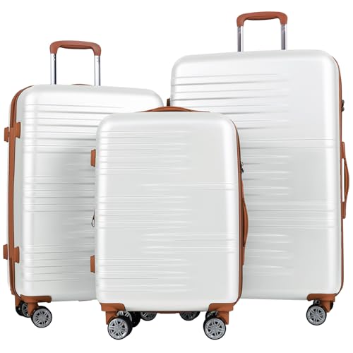 COSTWAY 3-teiliges Koffer Set, 20+24+28 Zoll Reisekoffer erweiterbar, Hartschale Kofferset mit TSA-Schloss, Teleskopgriff, 4 Rollen & Schutzhüllen, Hartschalenkoffer für Reisen (Weiß)