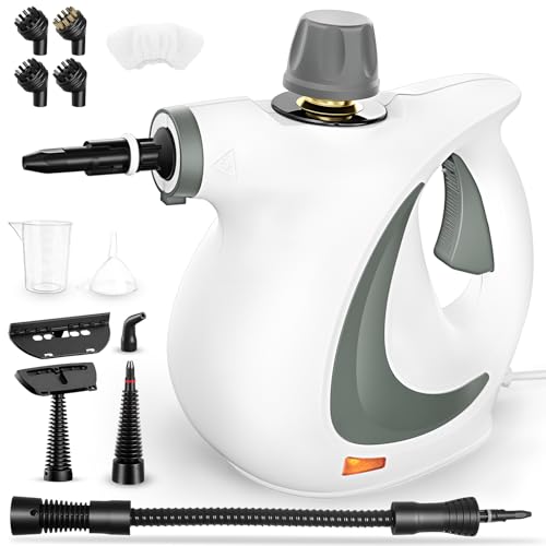 Dampfreiniger, Handdampfreiniger für das Haus Mehrzweck mit 12-teiligem Zubehör, 3 Bar Dampfdruck 350ML 1300W chemikalienfreier Dampfreiniger, Reinigung von Küche, Böden, Fliesen, Sofas(Weiß)