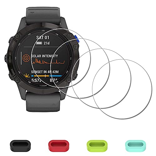iDaPro Displayschutz Schutzfolie für Garmin fenix 6/6 Pro Multisport GPS watch + 4-teiliger Ladeanschlussschutz 9H Härte Glas Displayschutzfolie Einfache Installation [4 Stück]