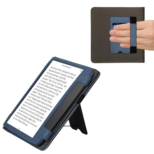 kwmobile Hülle kompatibel mit Tolino Epos 3 Hülle - Flip Case mit Handschlaufe - Kunstleder Cover - Dunkelblau Dunkelgrau