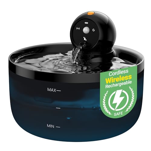 Katzenbrunnen Kabellos Trinkbrunnen für Katze: Katzenbrunnen für Katzen mit Sensor - 2.6L Wasserbrunnen für Katzen ohne Kabel mit Bewegungsmelder - Automatisch Katzentrinkbrunnen Kabellos Akku
