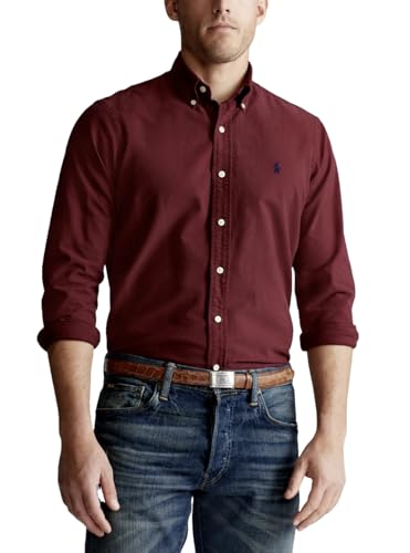 Ralph Lauren Herren Baumwoll-Hemde, Langarm-Hemde, (Weinrot, S)