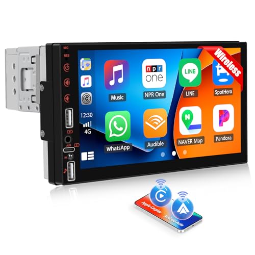 SIXTOP Wireless 1 Din Carplay & Android Auto Autoradio,7 Zoll Touchscreen Autoradio mit Bluetooth Mirror Link EQ FM Radio USB/TF/AUX Lenkradsteuerung