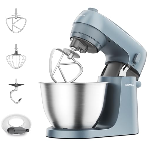 Kenwood Go Küchenmaschine KZM35.000GY, platzsparend, inkl. 4-Liter-Schüssel, K-Haken, Ballonschneebesen, Knethaken, Spritzschutz & Messlöffel, Metallgehäuse mit Tragegriff, 800W, Blau