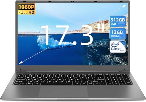 SGIN 17 Zoll Laptop Windows 11 Home, 12GB RAM 512GB SSD ROM Laptop, Celeron N5095, 5000 mAh,HD IPS, 2 x USB 3.0
