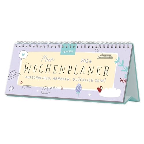 Mein Wochenplaner 2026: Aufschreiben, abhaken, glücklich sein! - Kalender 2026 zum Aufstellen mit Wochenübersicht auf zwei Seiten & Motivationssprüchen - Spiralbindung 13,8 x 28 cm