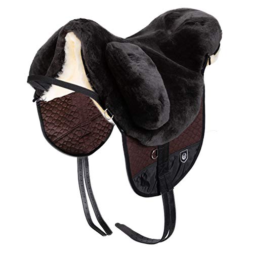 Werner Christ Fellsattel Premium Plus XH mit erhöhtem WIDERRIST - Hochwertiger baumloser Lammfellsattel Bare-Back-pad, Pferde-Sattel aus echtem Lammfell in braun, Gr. Pony