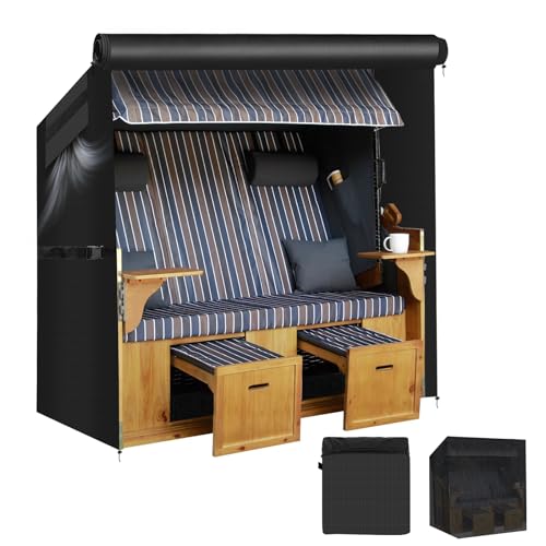 Farekass Strandkorb Schutzhülle Winterfest, 420D Oxford strandkorbhülle wasserdicht mit Reißverschluss,UV Beständig PU Schutzschicht Reißfest Abdichtung für strandkörbe Hülle, 135x105x175/140cm