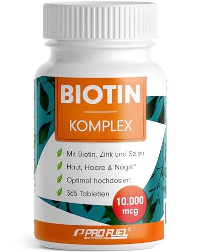 Biotin hochdosiert 10.000 mcg - 365 Biotin Tabletten mit Zink & Selen - Hochwertiger Komplex für Haarwuchs, Haut & Nägel - laborgeprüft mit Zertifikat - 100% vegan - Vorratspack für 1 Jahr