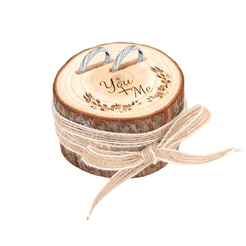 Zidoley Ringkissen Hochzeit Standesamt,Ringkissen Holz Mit You + Me Graviert,ringbox Hochzeit 2 Ringe Präsentationsständer Mit Hanfseildekoration Für Verlobung Heiratsantrag Und Hochzeit Verwendet