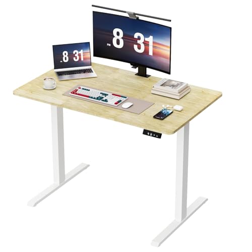 Raplink Höhenverstellbarer Schreibtisch, Schreibtisch Höhenverstellbar 100 x 60 cm, Memory Preset mit 2 Höhen, Einfache Montage, für Home Office, Arbeitszimmer und Spiele, Naturholz