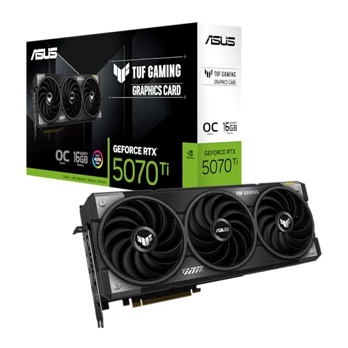 ASUS TUF Gaming GeForce RTX 5070 Ti 16GB GDDR7 OC Edition Gaming Grafikkarte (Nvidia GeForce RTX5070 Ti DLSS 4, 3,6-Slot Design, PCIe 5.0, 3x DisplayPort 2.1b, 2x HDMI 2.1b, TUF-RTX5070TI-O16G-GAMING)