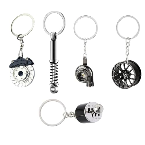 LightBeacon 5 Metall Auto Motorrad Schlüsselanhänger - Turbolader & Schalthebel Schlüsselanhänger für Jungs - Kreatives Auto-Styling Geburtstagsgeschenk