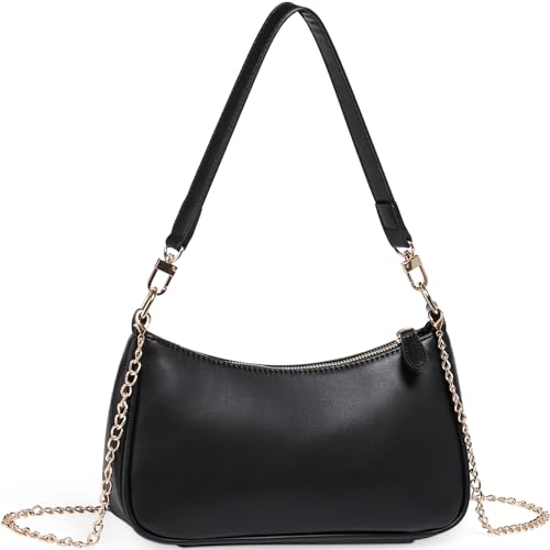 WantGor Clutch Tote Handtaschen, Umhängetasche für Frauen Crossbody Taschen Mini Hobo Bag Retro Vegan Leder Trendy Handtasche (Schwarz)