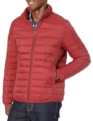 Amazon Essentials Herren Verstaubare, Leichte, Wasserabweisende Pufferjacke (Erhältlich In Big & Tall), Ziegelrot, S