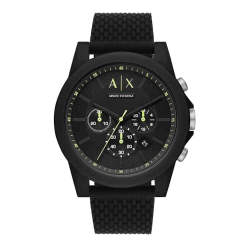 Armani Exchange Watch for Men, Quarz-Chronographenwerk und 44mm Gehäusegröße mit Silikonarmband, Schwarz und Grün