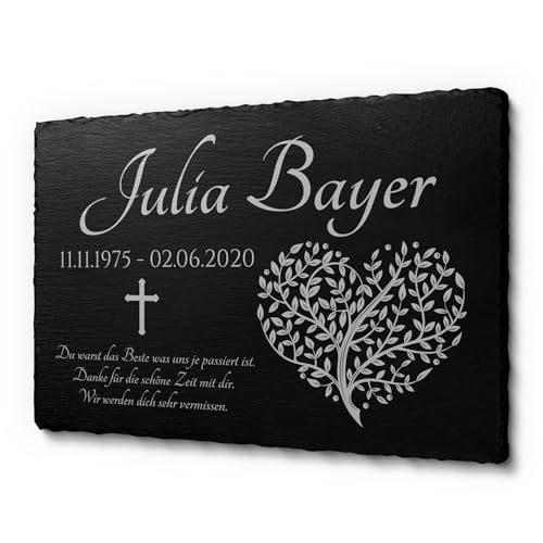 Schiefer Gedenktafel Grabplatte mit hochwertiger Gravur - Nur bei uns: Wetterfester Gravurschutz - Grabstein Urnengrab Grabschmuck selbst gestalten - 30x20 cm - für verstorbene Menschen und Tiere
