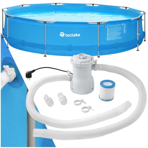tectake® Swimming Pool, Aufstellpool Komplettset groß, Swimmingpool rund, Leichter Auf- und Abbau, Schwimmpool für Garten, Planschbecken groß Ø 360 x 76 cm - blau