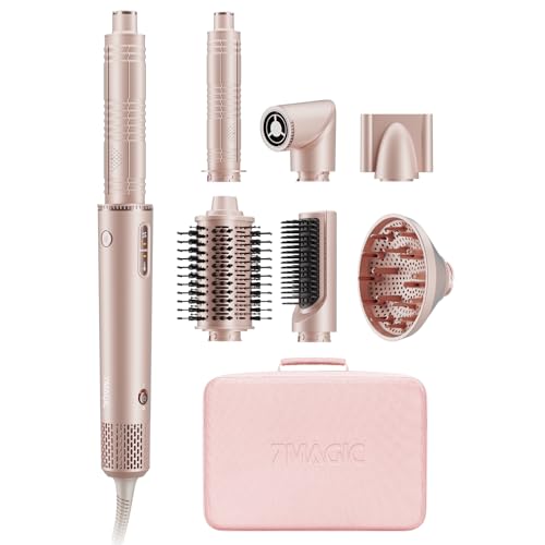 7MAGIC 7 in 1 Airstyler, Professioneller Hairstyler Set, 110000 U/Min, 1400W, Rundbürstenföhn, Lockenstab Auto-Wrap, Glätteisen, Ionen Föhn, Zum Styling, Volumisieren, Locken und Glätten, mit Reisebox