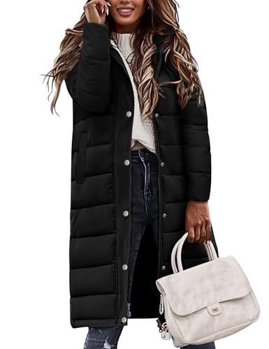 Tuopuda Winterjacke Damen Wintermäntel Lang Winddichter Warm mit Kapuze Stehkragen Jacke Mantel Parka Übergangsjacke Winterparka Steppmantel Herbst Winter Outdoorjacke, Schwarz, M