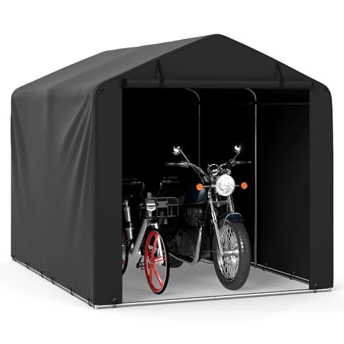 GYMAX Garagenzelt 160x218x164cm, wasserdichte Fahrradgarage Lagerzelt, Gerätehaus mit aufrollbarer Reißverschlusstür, Gartenschuppen, Lagerzelt für Fahrräder, Motorräder & Gartengeräte (Dunkelgrau)