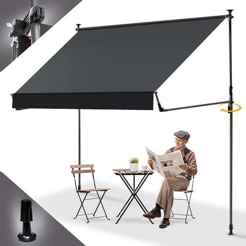BelleMax Klemmmarkise ohne Bohren mit Handkurbel Balkon, Anthrazit 350 cm x (125 + 25) cm, Balkonmarkise Faltbarem Seitenarm, Markise UV-Schutz & Sonnenschutz, Wasserdicht Höhenverstellbar