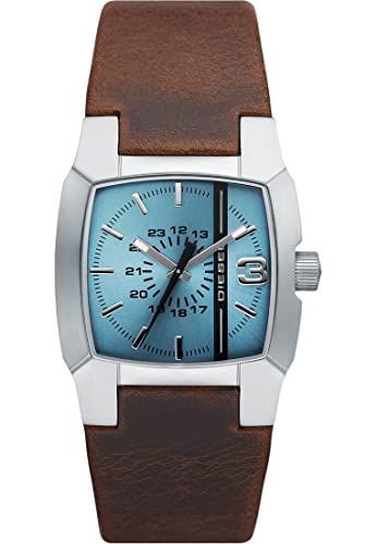 Diesel Herrenuhr Cliffhanger, Dreizeigeruhrwerk, 36mm Silbernes Edelstahlgehäuse mit Lederarmband, DZ1998