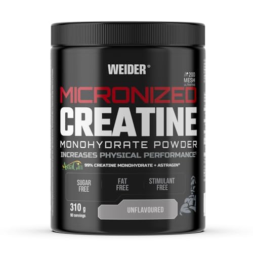 Weider Micronized Creatine Monohydrate Powder (310g) geschmacksneutral. 99% Kreatin Monohydrat 200 Mesh Ultrafein mit AstraGin, ohne Zucker, vegan, erhöht die körperliche Leistung (90 Portionen)