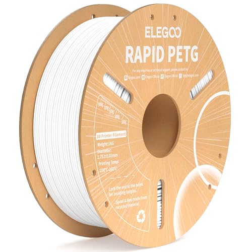 ELEGOO Rapid PETG Filament 1.75mm Weiß 1 KG, High Speed 600mm/s 3D Drucker Filament Maßgenauigkeit +/- 0.02 mm, 1kg Pappspule(2.2lbs) Passend für die Meisten 3D Printer