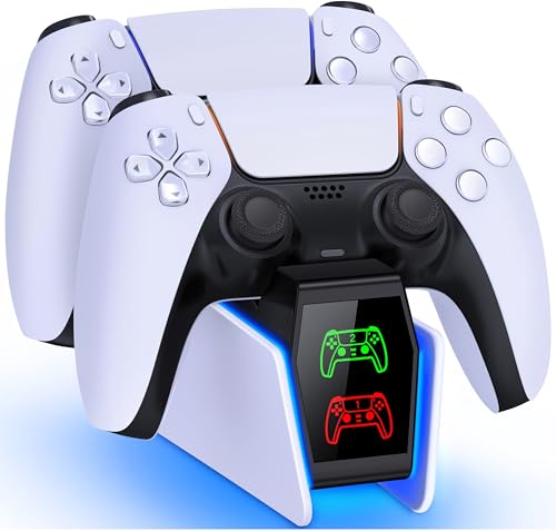 GAMSINGY PS5 Controller Ladestation für Dualsense Wireless/Edge Controller, Ladestation für Playstation 5 Controller mit 2Std Schnelllade/Cooles RGB Licht Skins