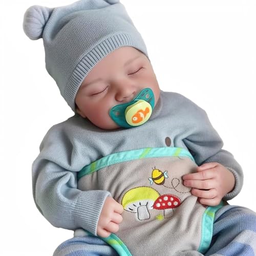 BABESIDE Reborn Dolls Boy, 43,2 cm Handmade Washable Reborn Babies Soft Vinyl Body with Feeding Kit, Reborn Baby Doll Looks Like A Real Baby (Closed Eyes Boy)