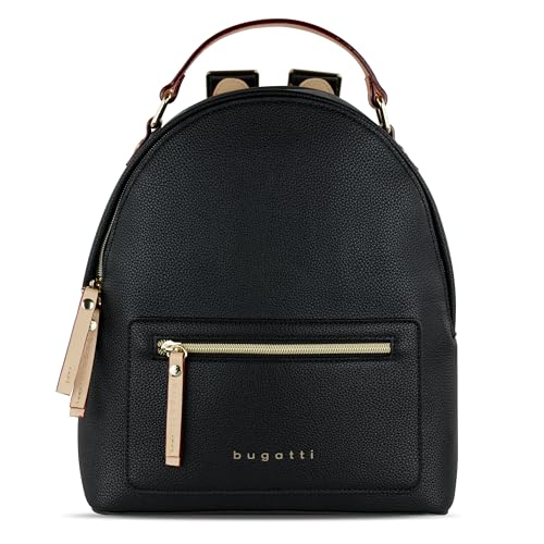 bugatti Ella Rucksack klein für Damen, modischer Tagesrucksack aus Kunstleder, schwarz
