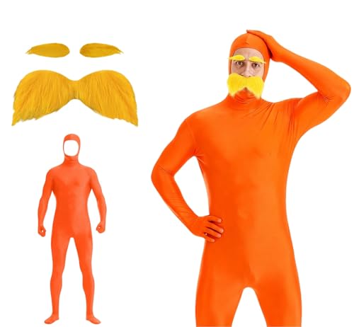 Damen Herren Greenscreen Anzug Suit Unisex Ganzkörperanzug Halloween Karneval Ganzkörper Slenderman Kostüm Bodysuit Orange Karneval Lorax Kostüm Open Face Cosplay Jumpsuit Ganzkörperanzug Orange