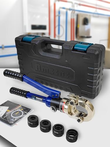 AMZCNC Profi Presszange G-Kontur 16-20-26-32 Set Presswerkzeug HPZ mit 180° drehbarem Kopf,für Verbundrohr mit Fittings der G-Kontur, Backeneinsätze G,Passend für Mepla Therm