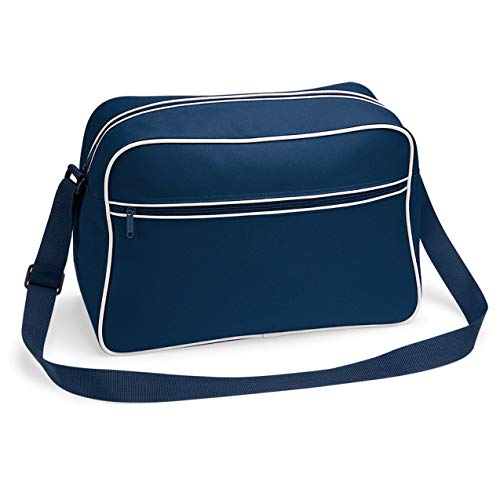 Retro Shoulder Bag im Design der Siebziger, Schultertasche Sporttasche aus Polyester mit Paspelierung inkl. gratis Schlüsselanhänger