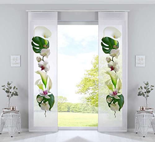 Gardinenbox 2er Set Schiebegardinen Flächenvorhänge »Izmir« HxB 245x60 cm Orchidee Weiß Voile Halbtransparent Paneelwagen Beschwerungsstange, 2022400-2