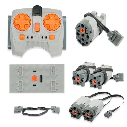 Power Functions Set,QIQIAZI 8-Teiliges Elektrisch Spielzeug Motor, Motoren Set mit Servomotor,2.4GHz Fernsteuerung, Batteriebox, M/L-Motor, Extension Wire Kompatibel mit Vielen Modellen