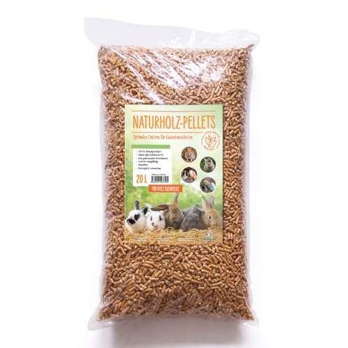 Naturholz-Pellets Einstreu 20 L | 100% natürliche Holzpellets für Kaninchen, Meerschweinchen, Hamster, Vögel & Kleintiere | Saugstark, geruchsbindend, Nicht klumpend, ideal als Hasentoilette geeignet