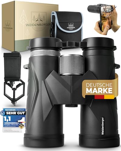 Weidenberger Fernglas 12x42, [TESTSIEGER] Magnesium Fernglas mit Nitrogenfüllung und wasserdicht, für Erwachsene, BAK4 HD Prisma + FMC Objektiv, auch Brillenträger geeignet (Schwarz, 12x42)