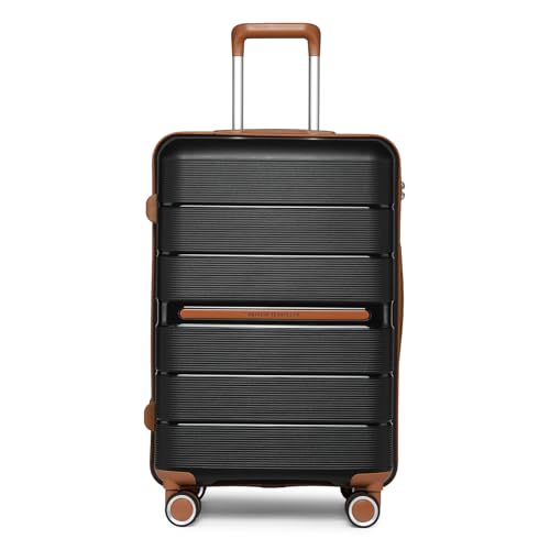 British Traveller Reisekoffer Groß Koffer Trolleys Groß Hartschalenkoffer 100% PP Handgepäck Koffer mit 8 Spinnerräder Rollkoffer 76 * 49.2 * 31cm Suitcase TSA-Schloss Schwarz