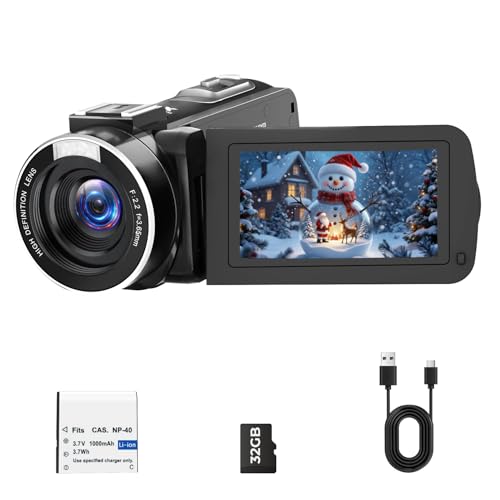 Videokamera Camcorder 1080P 48MP Vlogging Kamera für YouTube 18X Digitalzoom Digital Camcorder mit LED-Fülllicht, 3