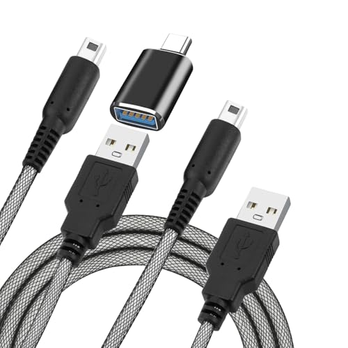aceyoon Ladekabel für Nintendo 3DS, 2 Stück DS Ladekabel mit Typ-C Adapter für Nintendo Geflochtenes Charging Cable kompatibel mit Nintendo 3DS/3DS XL/New 3DS/2DS/2DS XL/DSi (1.5M)