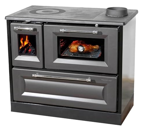 Kaminofen mit Backfach und Herdplatte 4012 Anthrazit Holzofen 8 kW Holz Ofen Mehrfachbelegung Kamin Heizofen Küchenherd