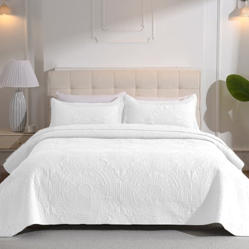 DUJUIKE Tagesdecke Bettüberwurf 170x210cm, Blattschutzdecke Schlafzimmerdecke, Steppdecke Doppelseitiges Design, Multifunktionale Leichte Steppdecke Als Sofadecke Tagesdecke (Weiß)